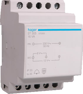 Hager - ST Beltransformator 16Va 8-12V St305