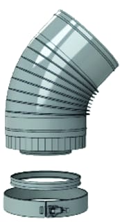 DRU - RVS 200/130 Concentr. RGA/LTV hulpstuk 2 aansl. Bocht 45Geribd