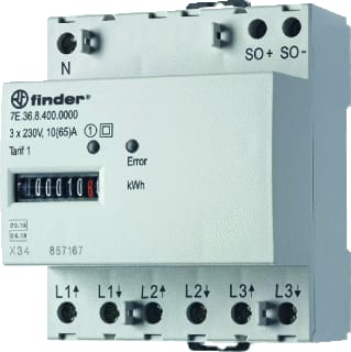 Finder - 7E Elektriciteitsmeter Kwhm 3F/N 65A 7E.36 Mid