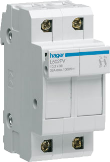 Hager - Houder voor cilindrische zekering Zekhoud. 2P 1000V Dc 10X38