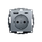 Gira - Systeem 55 Wandcontactdoos (WCD schakelmat.) Wcd Ra 2V Sh+Usb S55 Alu