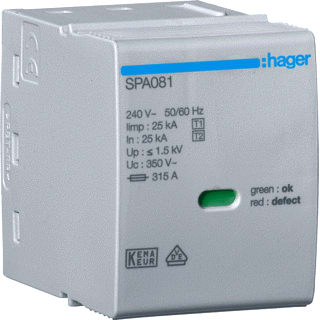 Hager - Bliksemstroomafleider Steekel Ln/Pen 350V Spa081