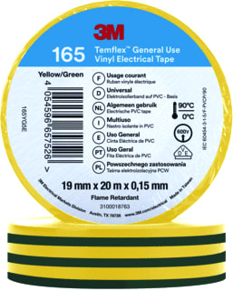 3M - TEMFLEX™ 165 Zelfklevende tape Vinyltape Gr/Ge 19Mmx2