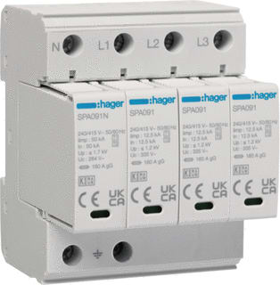 Hager - Gecombineerde afleider energietech. overspbev t1+t2 3pl 50ka