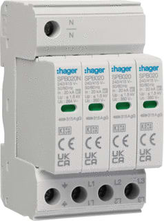 Hager - Netoverspanningsbeveiliging overspbev t2 4pl 40ka 315a