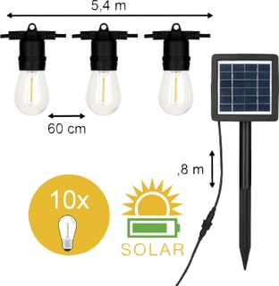 Bailey - LED Party Bulb Solar Light String Feestverlichting Solarlichtkabel 8.2M Ip44