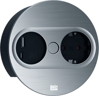 Bachmann - Twist 2 Bureau aansluitunit Twist2 230V+Usb Rond Rvs