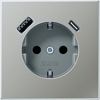Jung - LS RANGE Wandcontactdoos (WCD schakelmat.) Wcd+Lad Edelstaal Usb A+C