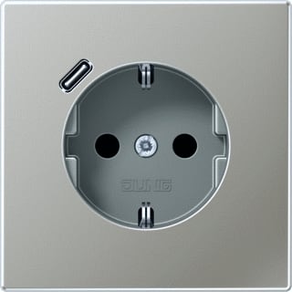 Jung - LS RANGE Wandcontactdoos (WCD schakelmat.) Wcd+Lad Edelstaal Usb C