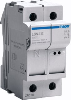 Hager - Houder voor cilindrische zekering Zekhdr L32 1P+N 25A 2Mod