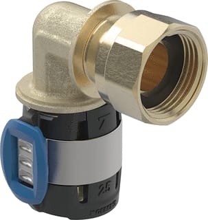 Geberit - FlowFit Fitting met 2 aansluitingen Vl-Kopp 90Gr+Wart D25-G3/4