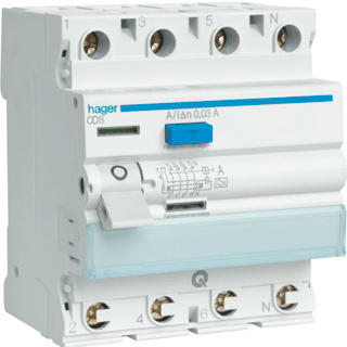Hager - Klasse A Aardlekschakelaar Als 4P/40A 30Ma Qb Cds440G