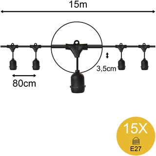 Bailey - LED Party Bulb Light String Pendant Feestverlichting Light String 15M 15Xe27
