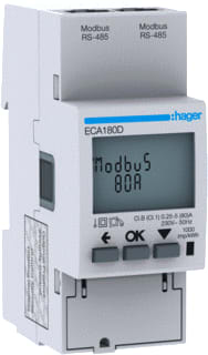 Hager - Elektriciteitsmeter 1F 80A 2-Mod Rj45