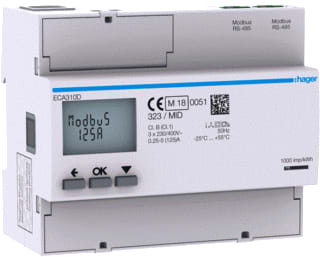 Hager - Elektriciteitsmeter 3F 125A 6Mod Rj45
