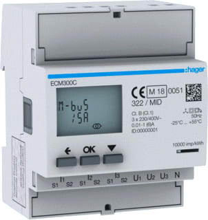 Hager - Elektriciteitsmeter 3F Ct 1A/5A M-Bus