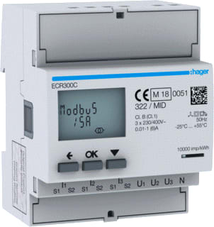 Hager - Elektriciteitsmeter 3F Ct 1A/5A 4-Mod