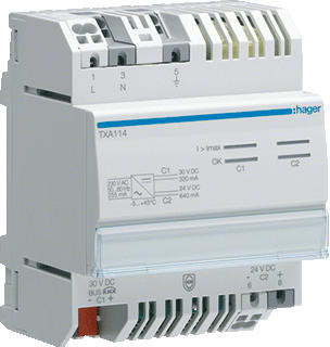 Hager - Voedingseenheid bussysteem Comb.Voed.Bus+ 24V= Txa114