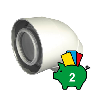 Ubbink - Ubifit Push-Fit Concentr. RGA/LTV hulpstuk 2 aansl. Bocht 45Gr Pp/Ks 60/100 Wt